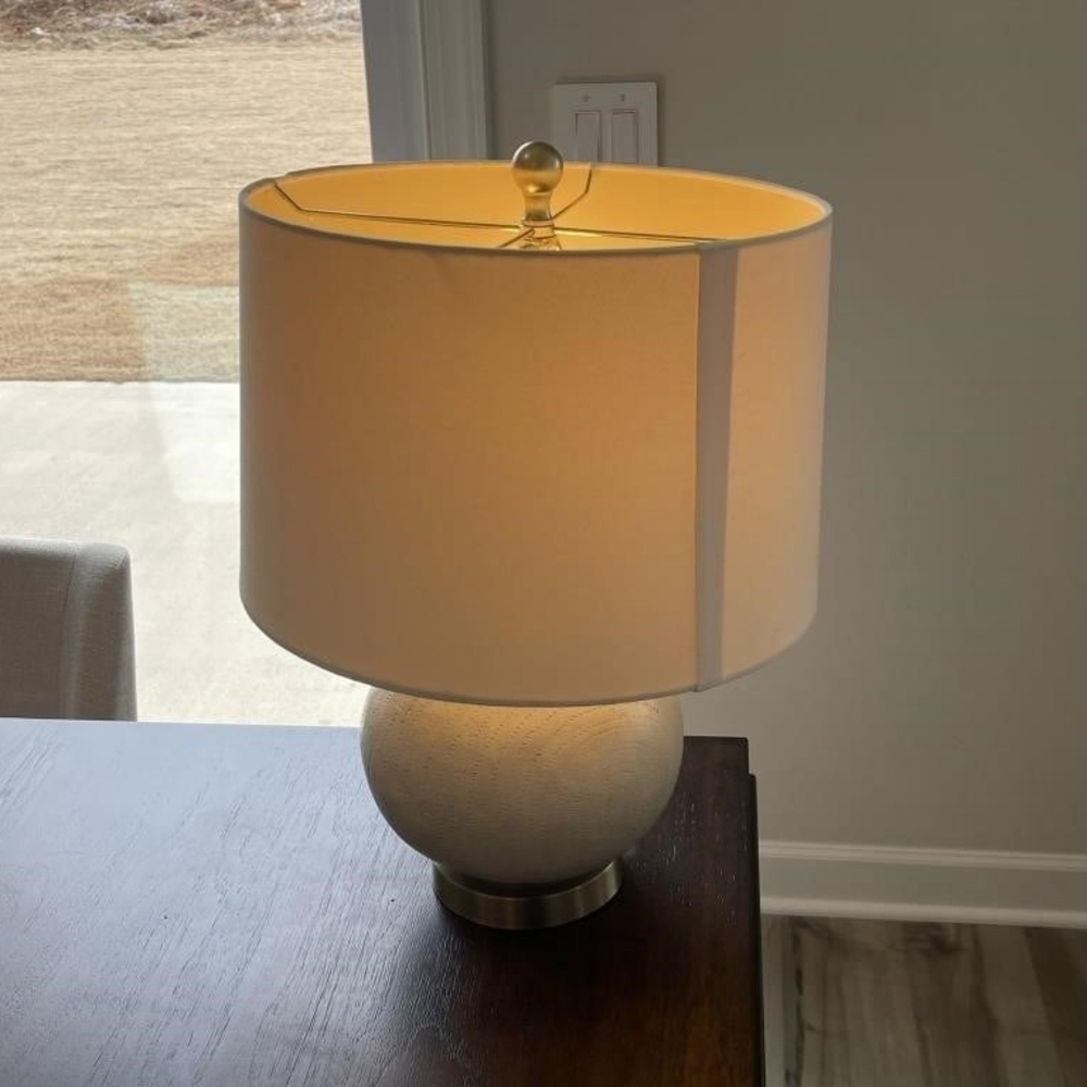 Faux Wood Ball Table Lamp Off White Small - Picture 5 of 9